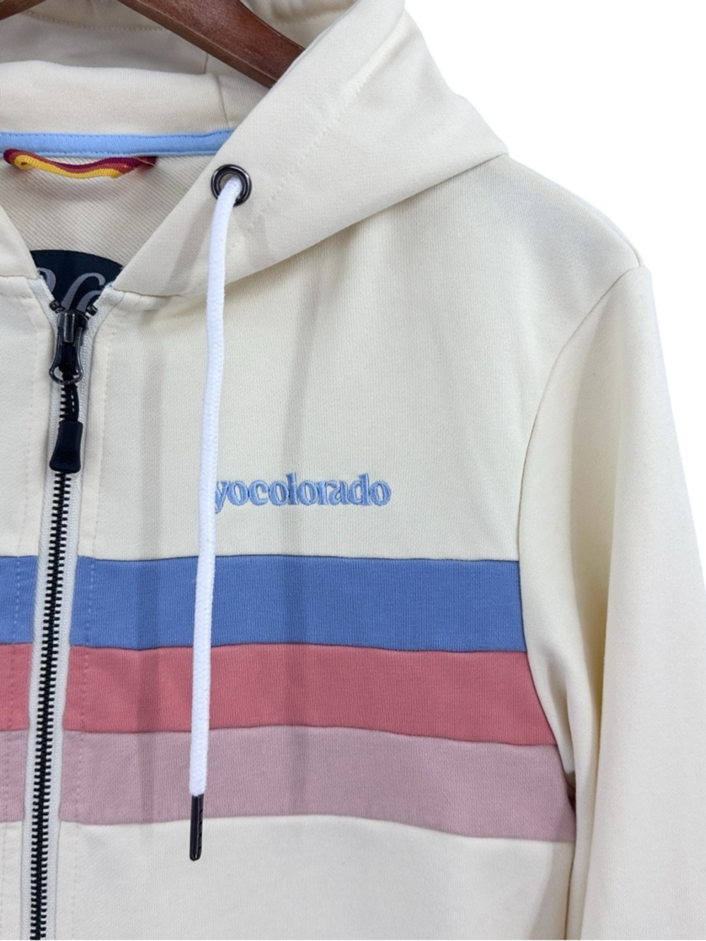 YOCOLORADO Four Stripe Hoodie Outdoor Zip Light Yellow - Picture 3 of 6